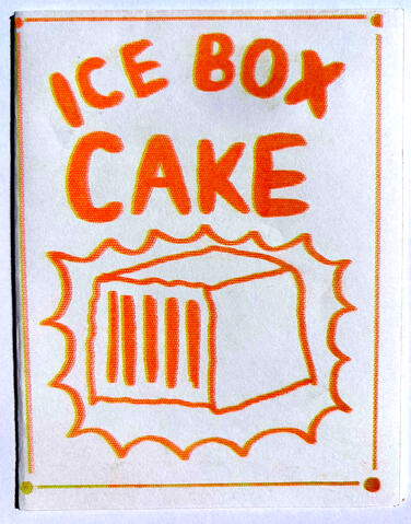 Ice Box Cake - A quarter-size, riso-printed collage zine featuring the history of and recipe for ice box cake.